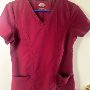 Dickies Women's V-Neck Scrub Top - Deep Red